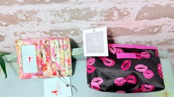 NWT Original Genuine Leather Hobo Passport Card Wallet & Modella Lips Motif Travel Pouch