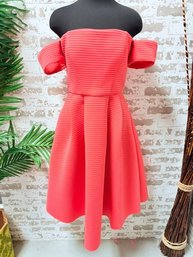 Quiz Dramatic Striped Orange Creamsicle Off The Shoulder Statement Dress Size GB 14