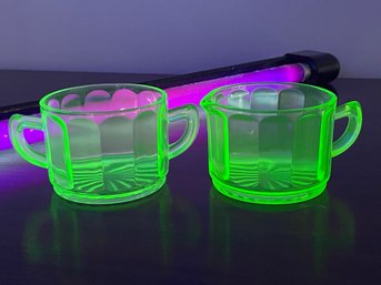 Depression Glass URANIUM GREEN Open Sugar Bowl & Creamer Set, Circa 1930s