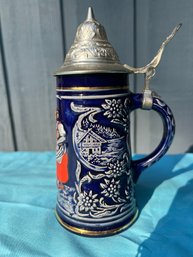 German Ceramic Beer Drink Stein With Lid