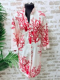 Valentino Inspired White Dress Shirt With Red Marine Coral Print Size XXXL