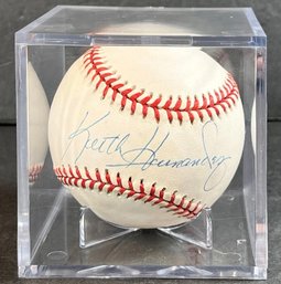 Signed Keith Hernandez Baseball In Plastic Clear Case