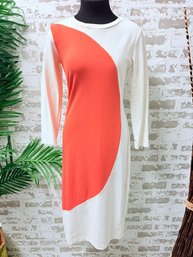 Sonnet James Play Dress Orange & White Color Block Long Sleeve, Size Medium