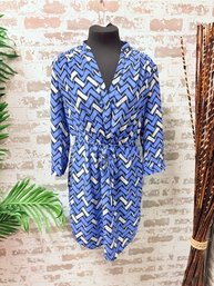 Diane Von Furstenberg DVF 100% Silk Blue Geometric Dress Size 4