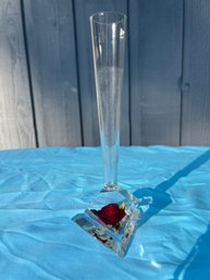 Vintage Clear Lucite Vase With Red Rose Base