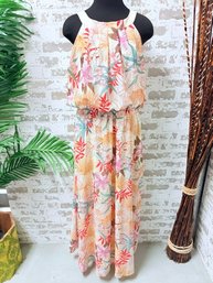 Robbie Bee Pale Yellow Tropical Resort Wear / Maxi Gown Size 14