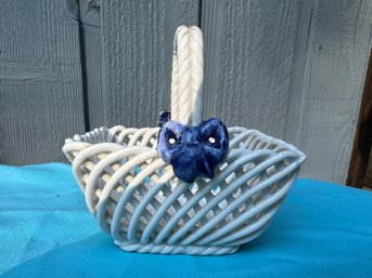 White Lattice Porcelain Basket Made In Spain