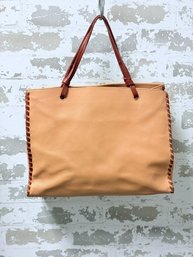 Saks Fifth Ave Light Tan / Beige Leather Tote Bag