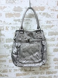 NWT Elliot Lucca Metallic Silver Weave Shoulder Bag