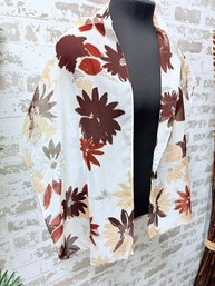 Vintage Brown Tone Flower Power Polyester Sheer Scarf