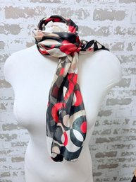 Black & White & Red Geometric Circular Sheer Scarf
