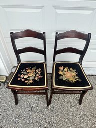 Vintage Tell City Mahogany Rose Back Chairs With Needlepoint Seats