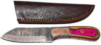 Damascus Steel Knife With Leather Sheath 8'