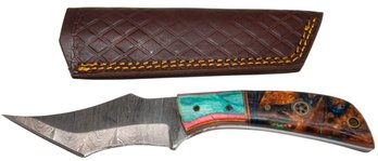 Damascus Steeling Hunting Knife With Leather Sheath 8.5'