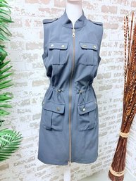 Premise Blue Zip Front Sleeveless Dress With Gold Hardware Accents Size 4