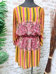 Tanvi Kedia Pink And Orange Warm Tone Multipattern Dress Size L