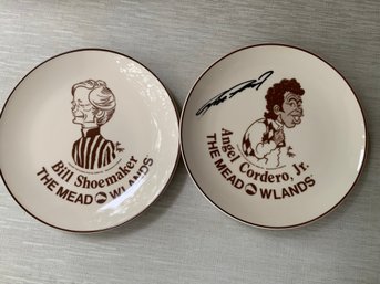 1983 Autographed Caricature Plate Of Jockey Angel Cordero Jr And Jockey Bill Shoemaker Horse Racing