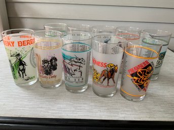 Collection Of 10 Different Vintage Various Kentucky Derby Frosted  Glasses Horse Racing