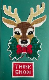Vintage Needlepoint Deer Decoration