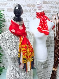 Pairing Of Vintage Red & White Polka Dot Scarves
