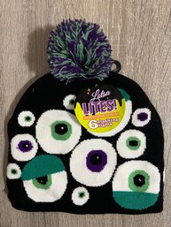New LOTSA LIGHTS Halloween Light Up Knitted Beanie Hat With Flashing Eyeballs