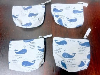 New - 4 Zip Coin Purses W/ Blue Whale Motif