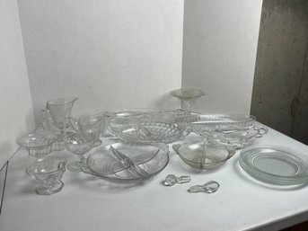 BOX LOT, Vintage Clear Depression Glass Lot, Fostoria, Etched, Various, Circa 1920s - 1940s
