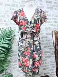 French Connection Tropical V Neck Faux Wrap Style Dress Size 10