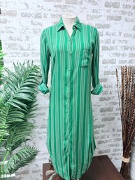 Maeve By Anthropologie Green Striped Button-Down Shirt Dress Size US 0