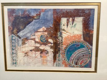 Nicely Framed Abstract Architectural Print Double Matted Abstract Church Stained Glass Window