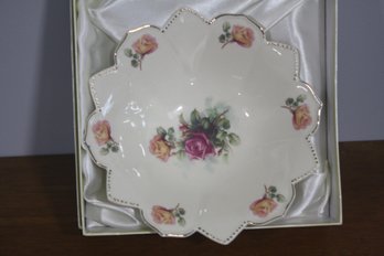Vintage Fine Porcelain Dish Features Pink And Yellow Rose Patterns