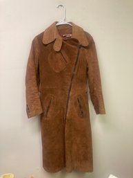 Vintage Womens Long Brown Suede/ Leather Coat