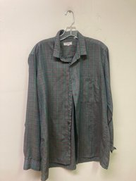 Yves Saint Laurent Mens Light Weight Plaid Shirt Size Large
