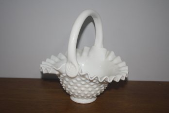 Vintage Fenton White Milk Glass Hobnail Pattern Basket