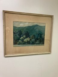 Vintage Signed Art , Trees And Mountains