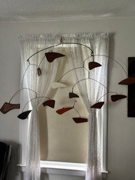 Calder-style Midcentury Modern Hanging Kinetic Abstract Wooden And Wire Mobile
