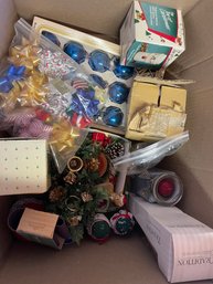 Large Box Of Christmas Items Including Small Tree