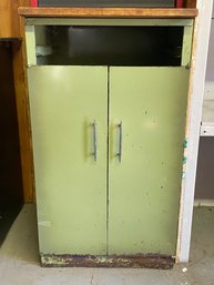 Metal Shop Cabinet With Shelves And Wooden Top