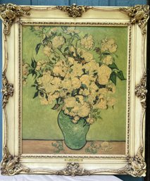 Vintage Framed White Roses Still Life From An Original Color Painting By Vincent Van Gogh