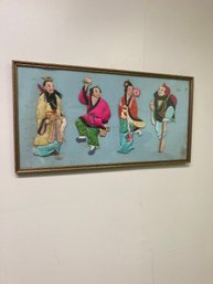 Vintage Framed Silk Asian / Chinese Figure Ornaments