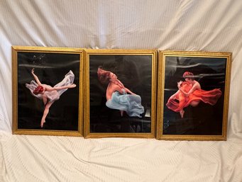 Set Of Three Framed Art Prints Featuring Underwater Ballet Dancers.