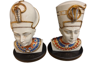 Glossy White Porcelain And 22K Gold Accented Nefertiti Bust Figurines Style After The Famous Egyptian Queen