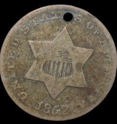1852 Three Cent Silver Coin Civil War Era