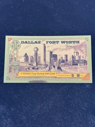 1 Dallas Fort Worth Texas GoldBack 1/1000th Troy Ounce 24K Gold