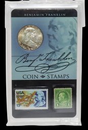 1963 Silver Benjamin Franklin Half Dollar And Stamp Collection Incased Bicentennial Era