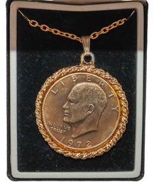 The Americana Mint 14k Gold Plated 1972 Half Dollar Coin Pendant Necklace