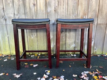 Saddle-Seat Wood Bar Counter Stool With Upholstered Seat