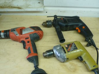 3 Vintage Corded Electric Drills Incl B&D 3/8' Variable Speed Reversing (VSR) Drill & Electric Hammer Drill