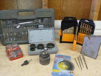 Assortment Of Common Drilling, Fastening, & Cutting Tool Accessories Incl Hole Saws, Driver & Socket Set
