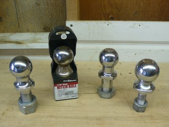 Four Chrome-Plated Steel Trailer Hitch Balls With Threaded Shanks, Hex Nuts, And Lock Washers